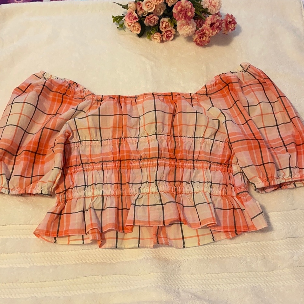 ABOUND pink flannel crop top
